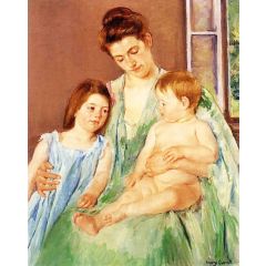 Young Mother and Two Children Painting Reproduction