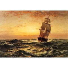 Ship at Sea, Sunset Painting Reproduction