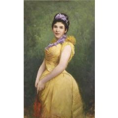 Lady in a yellow dress and lilac in her hair Painting Reproduction