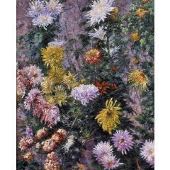 White and Yellow Chrysanthemums, Garden at Petit Gennevilliers Painting Reproduction
