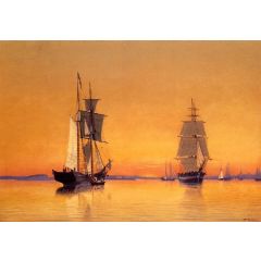 Ships in Boston Harbor at Twilight Painting Reproduction