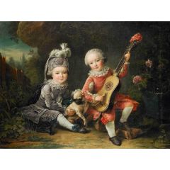 Children of the Marquis de Béthune Playing with a Dog Painting Reproduction