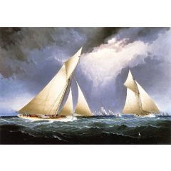 Mayflower’ Leading ’Puritan’, America’s Cup Trial Race, 1886 Painting Reproduction