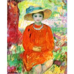 Portrait of a Girl in an Orange Dress Painting Reproduction