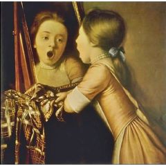 Young Girl Singing into a Mirror Painting Reproduction