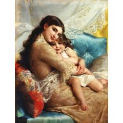 Portrait of a Mother and Daughter Painting Reproduction