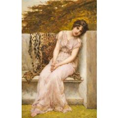 Portrait of a Young Woman Sitting on a Marble Seat Painting Reproduction