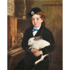 Girl Holding a Rabbit Painting Reproduction