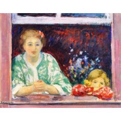 Woman and Little Girl at the Window Painting Reproduction