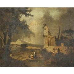 Figures Conversing in the Foreground; In the Distance, Bethlehem Painting Reproduction