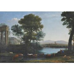 A Classical Landscape with Cattle Crossing a Stream Painting Reproduction