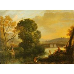 A Pastoral River Landscape with Fishermen Painting Reproduction
