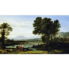 A River Landscape with Jacob and Laban and His Daughters Painting Reproduction