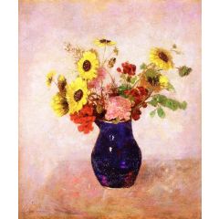Bouquet in a Little Blue Vase Painting Reproduction