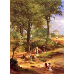 Washing Day near Perugia(also known as Italian Washerwomen) Painting Reproduction
