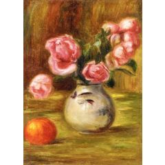 Vase of Roses and an Orange Painting Reproduction