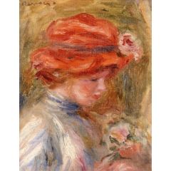 Young Woman in a Red Hat Painting Reproduction