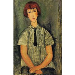 Young Girl in a Striped Blouse Painting Reproduction