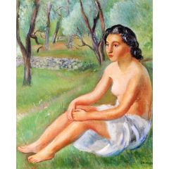 Nude Seated in the Countryside Painting Reproduction