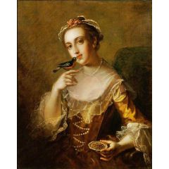 Young Woman with a Bird Painting Reproduction