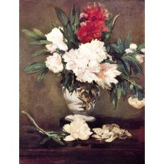 Peonies in a Vase on a Stand Painting Reproduction