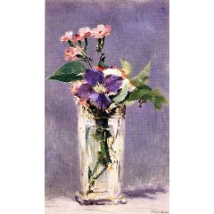 Pinks and Clematis in a Crystal Vase Painting Reproduction