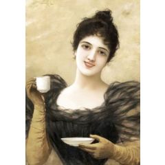 Lady with coffee cup Painting Reproduction