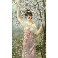 Young woman with cherry blossoms Painting Reproduction