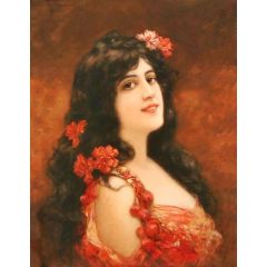 Young Girl with Flowers in her Hair Painting Reproduction