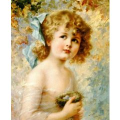 Girl Holding a Nest Painting Reproduction