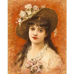 Girl with Hat Painting Reproduction