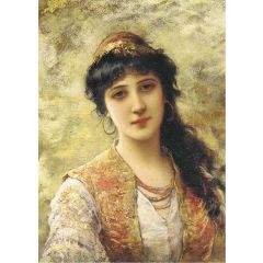 Young Beauty in an Embroidered Vest Painting Reproduction