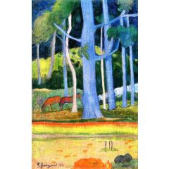Landscape with Blue Tree Trunks Painting Reproduction