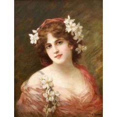 Young Girl with Daffodils in Her Hair Painting Reproduction