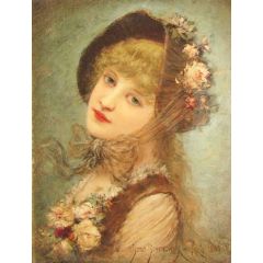 Beautiful Girl in Rose Hat Painting Reproduction