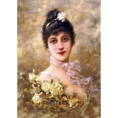 Elegant Lady with Yellow Roses Painting Reproduction