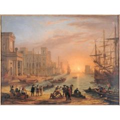 Seaport at Sunset Painting Reproduction