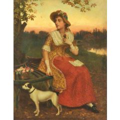 Lady and a Dog Painting Reproduction