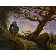Two Men Contemplating the Moon Painting Reproduction
