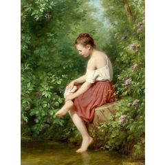 Young Girl by the Lake Painting Reproduction