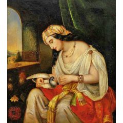 Young Woman with Pigeon Painting Reproduction