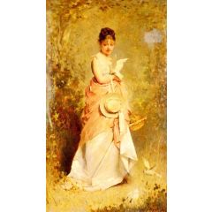 Girl with Doves Painting Reproduction