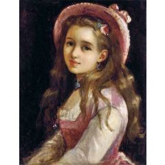 Portrait of a Young Girl in Pink Dress and Hat Painting Reproduction