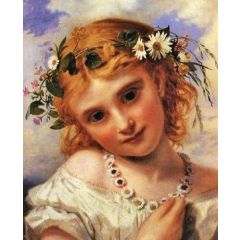 Young Girl with a Garland of Marguerites Painting Reproduction