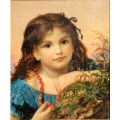 Portrait of a girl with a rosehip necklace Painting Reproduction