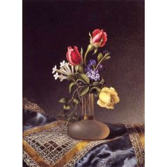 Flowers in a Frosted Vase Painting Reproduction
