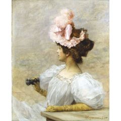 Woman with Opera Glasses Painting Reproduction