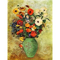 Bouquet of Flowers in a Green Vase Painting Reproduction