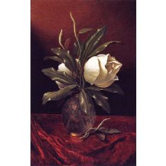 Two Magnolia Blossoms in a Glass Vase Painting Reproduction
