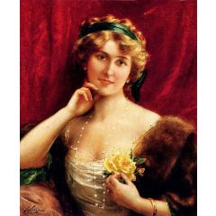 An Elegant Lady With A Yellow Rose Painting Reproduction